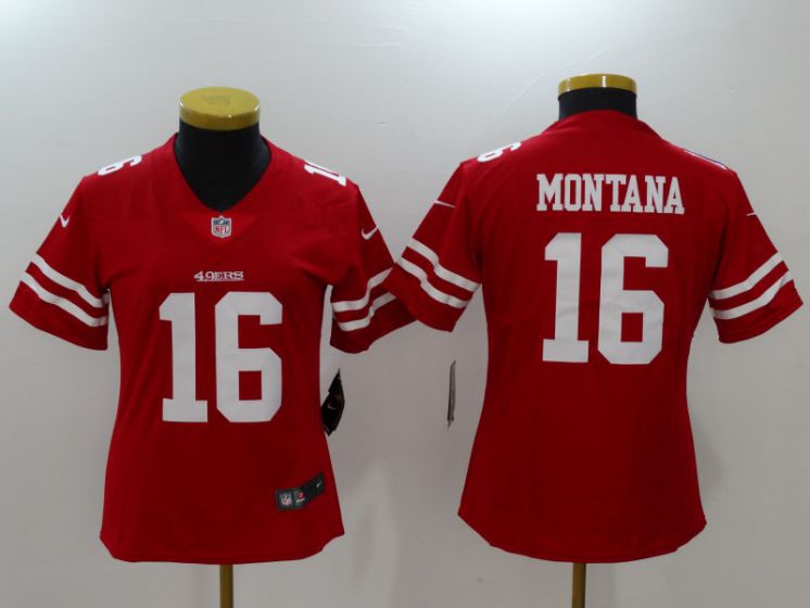 Women San Francisco 49ers #16 Montana Red Nike Vapor Untouchable Limited NFL Jerseys->women nfl jersey->Women Jersey